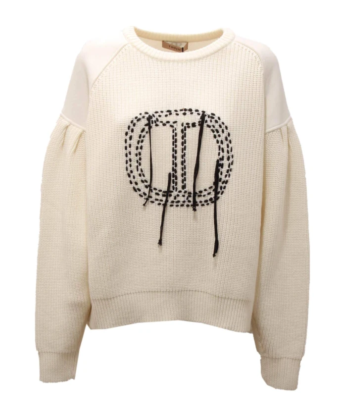 

Свитер из шерстяной смеси с вышивкой Twinset, белый