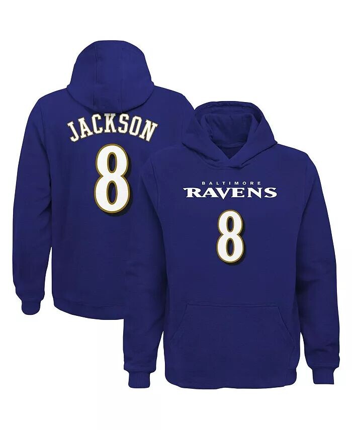 

Пуловер с капюшоном Big Boys Lamar Jackson Purple Baltimore Ravens Mainliner с именем и номером игрока Outerstuff, фиолетовый