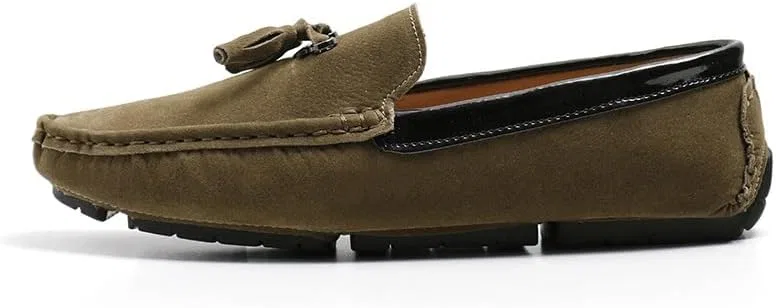 Лоферы мужские замшевые на кожаной подошве с кисточкой Khaki PUGHGAETZF
