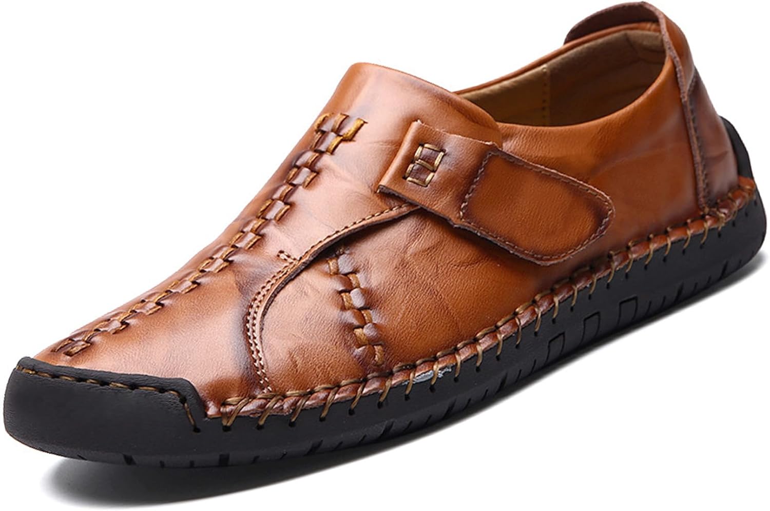 

Мужские кожаные повседневные лоферы ручной работы, удобные, дышащие, с противоскользящей подошвой, оксфорды на шнуровке, плоские прогулочные туфли Riceelsor, темно-коричневый