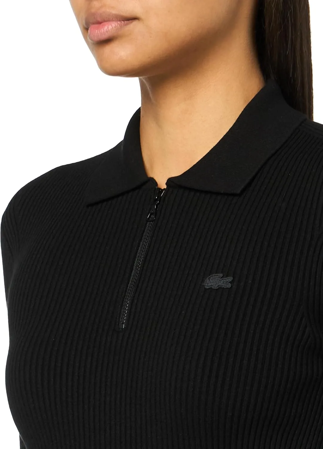 Свитер Lacoste Core Collection, с молнией, 3D-вязание, черный — фото 3