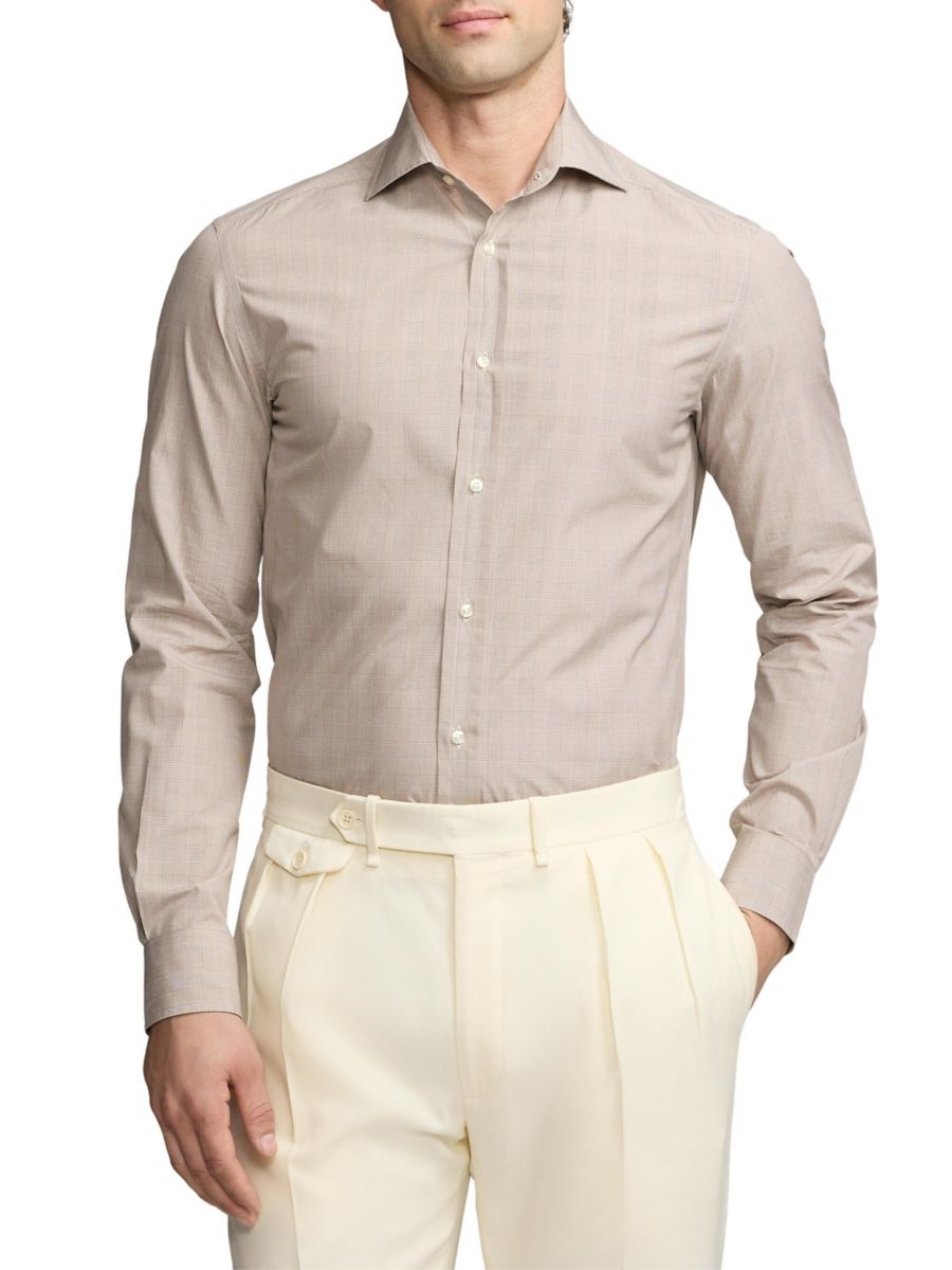 

Рубашка из хлопка в клетку Glen Check Ralph Lauren Purple Label, серо-коричневый