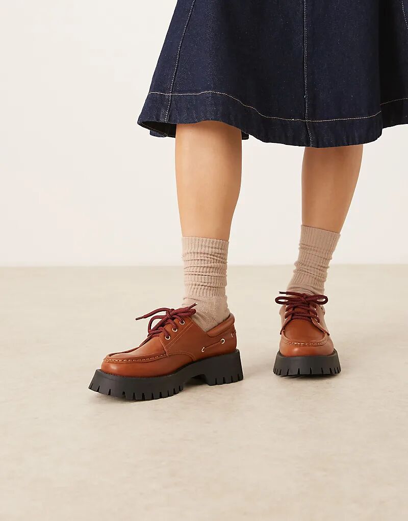 Массивные туфли-лодочки Monsoon на шнуровке ASOS DESIGN светло-коричневого цвета