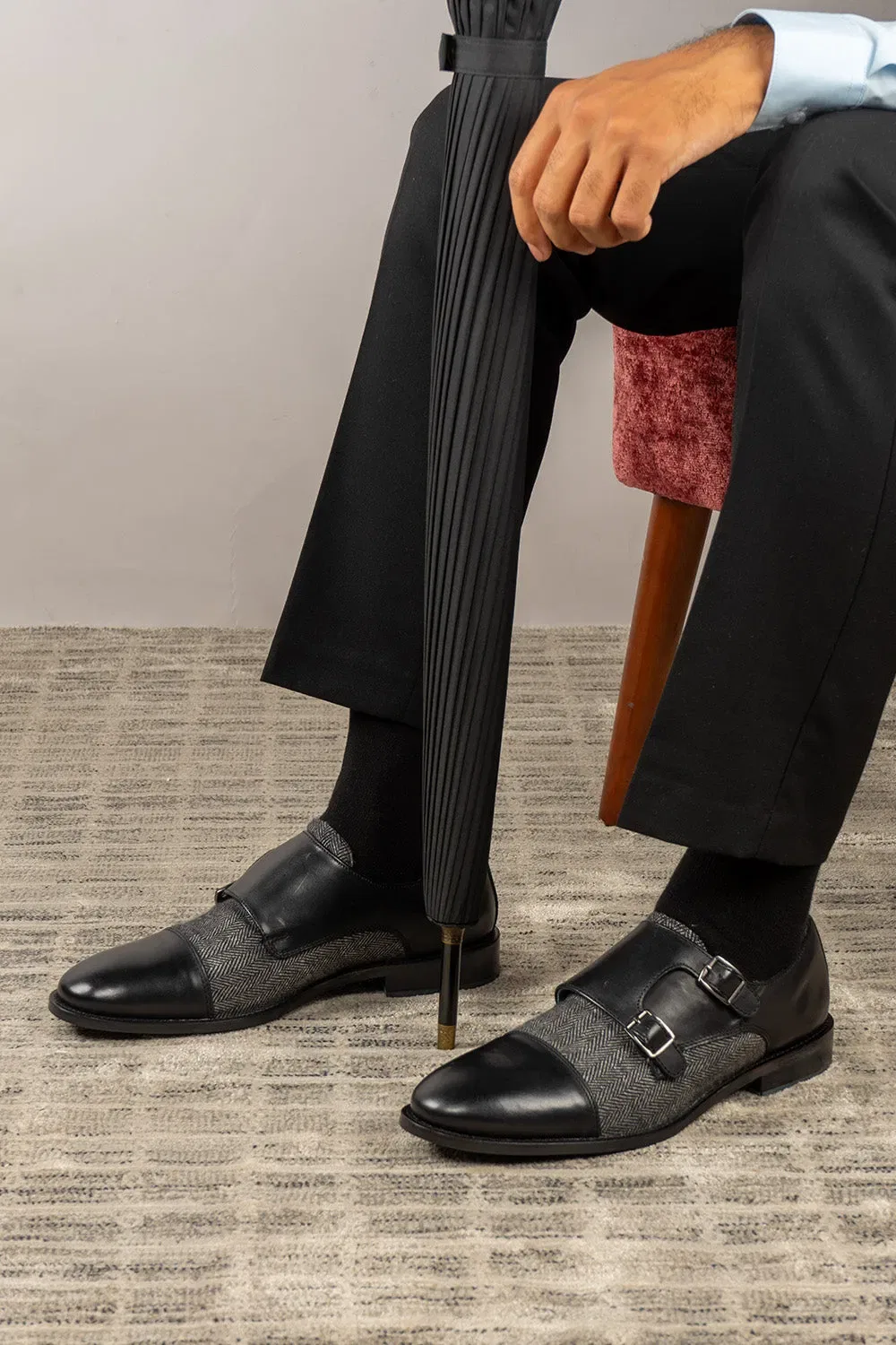 Туфли Monk Strap из кожи и твида Oswin Hyde, черный — фото 2