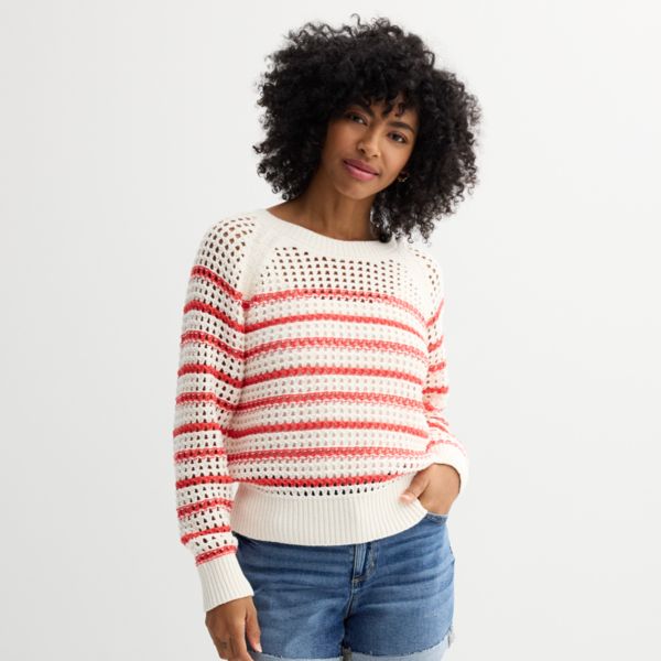 

Женский ажурный пуловер Sonoma Goods For Life, цвет ivory red stripe