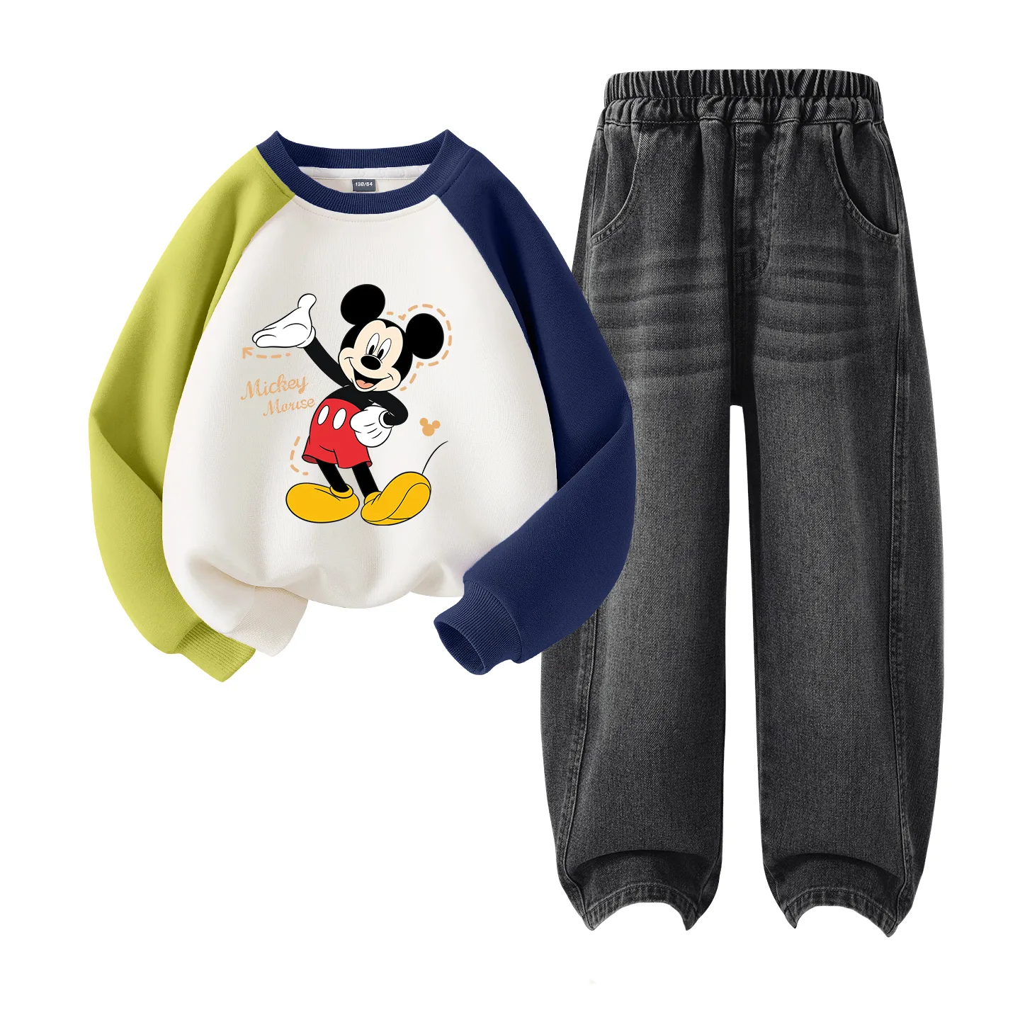 Детская повседневная спортивная футболка с круглым вырезом Disney, Indigo Green Blue+Solid Color Black