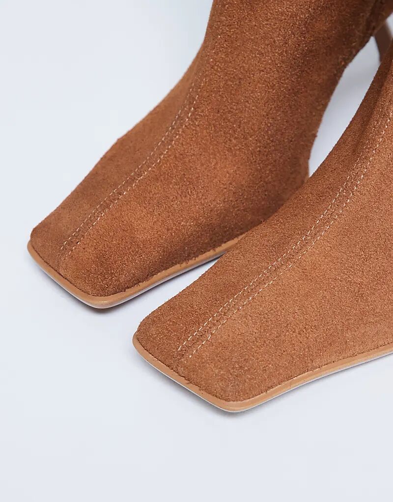 Сапоги Topshop Scarlett Premium из замши с квадратным носком, светло-коричневые — фото 2