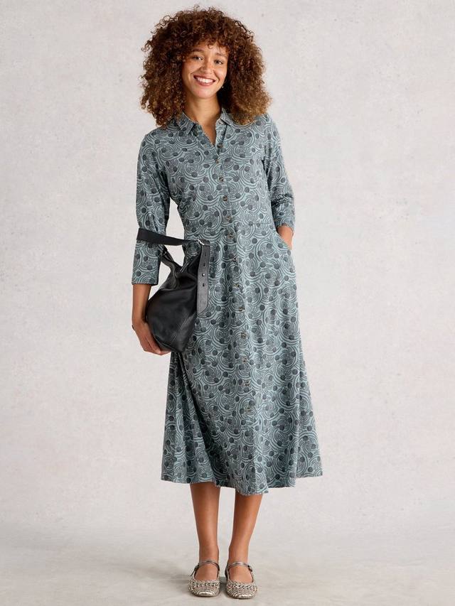 

Платье миди Rua из хлопковой смеси с абстрактным принтом White Stuff