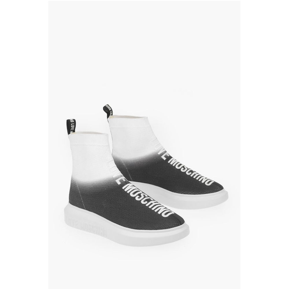 Высокие кеды LOVE с затененным носком и вышитым логотипом Moschino, Black and White