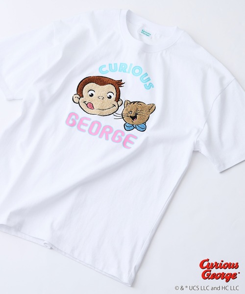 

LB/S Футболка унисекс свободного кроя со спущенными плечами Curious George, белая