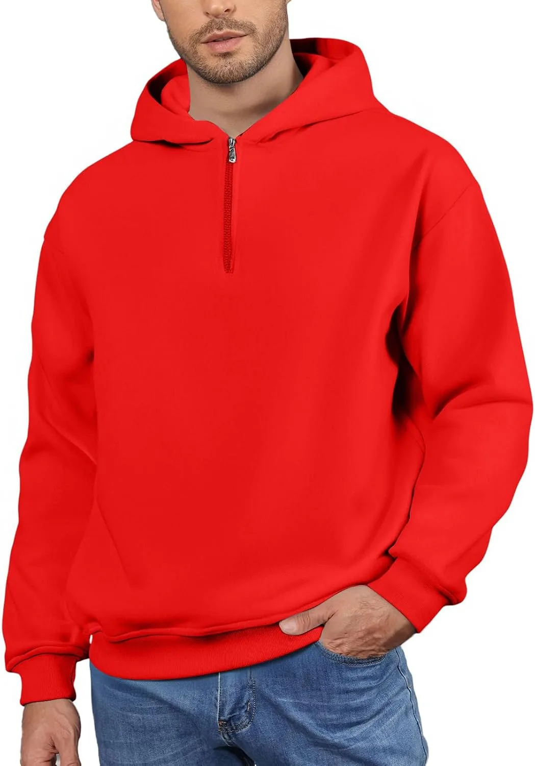 

Толстовка с капюшоном и молнией на 1/4, мужская, осенняя, флисовая