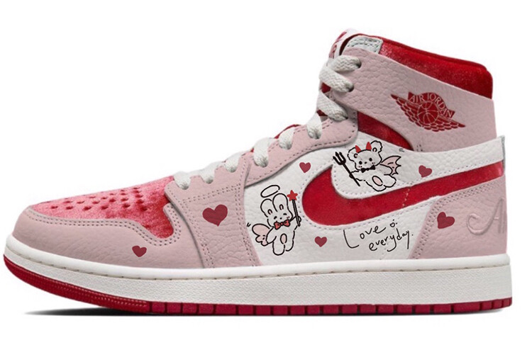 

Кроссовки Air JORDAN 1 Vintage Basketball Women's High-Top, белый/красный/розовый