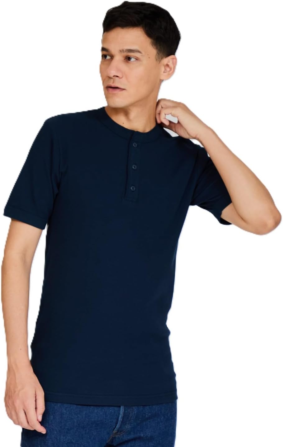 

Мужская футболка Hanes HM1-T103 с эластичным ребристым воротником-стойкой, приятная на ощупь, темно-синий