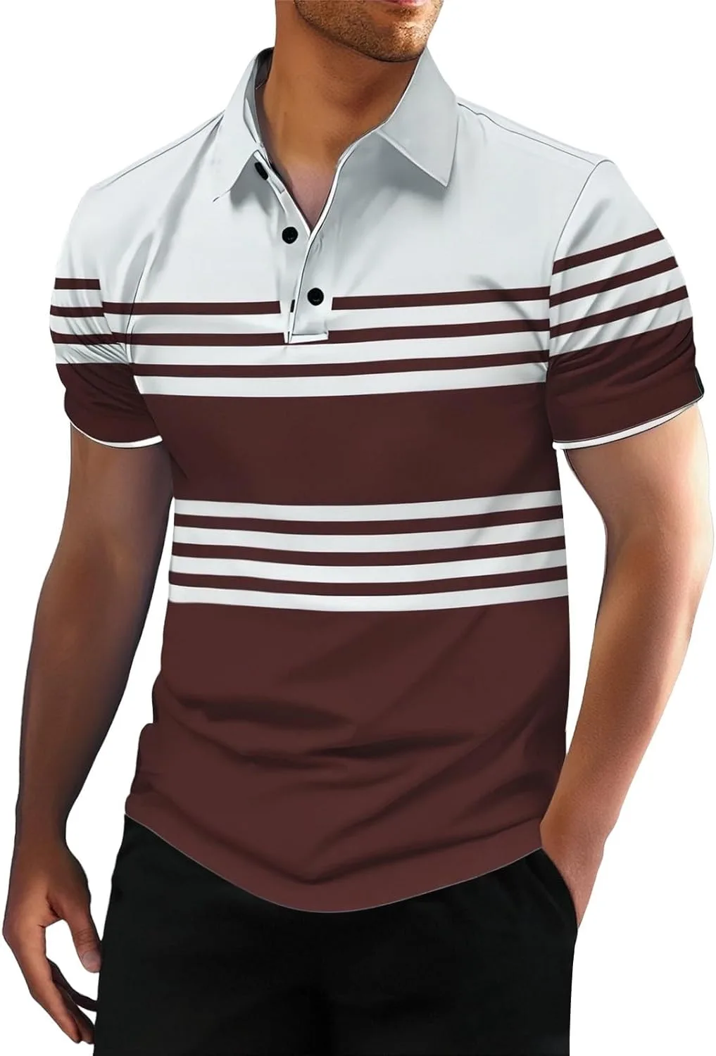 

Мужская поло с цветными блоками и полосками на лацкане