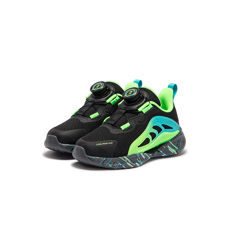 XTEP Легкие, износостойкие и нескользящие низкие детские кроссовки Black Green для детей 3-7 лет — фото 4