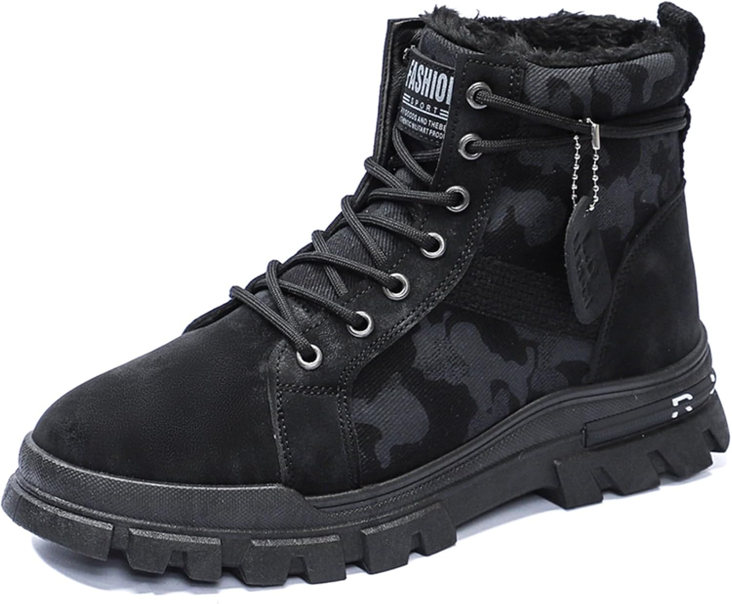 

Мужские зимние высокие походные ботинки на щиколотку с плюшевой подкладкой и шнуровкой Generic, черный