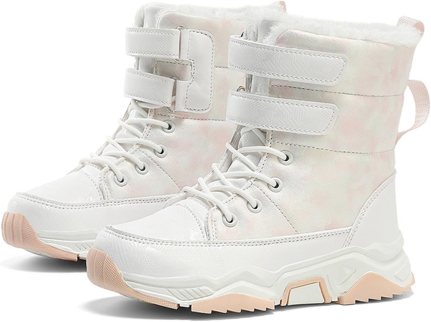 

Снежные ботинки водонепроницаемые, теплые внутри, для мальчиков и девочек, для походов, зимние ботинки, против скольжения, для холодной погоды NIAIRKE, Pink+White