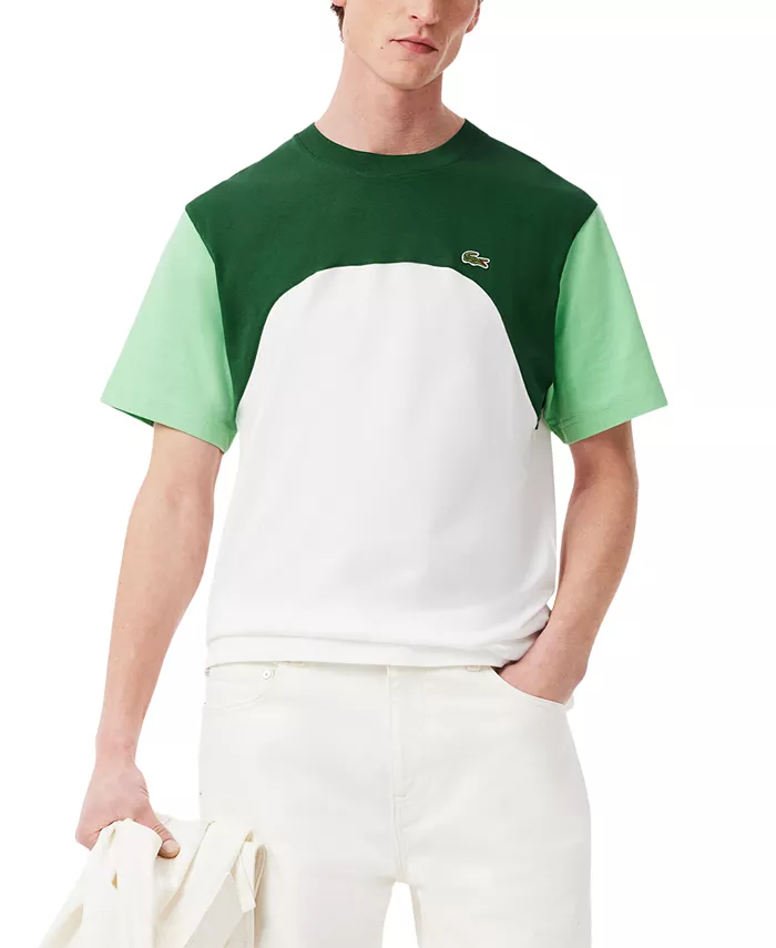 

Мужская футболка классического кроя с цветными блоками Lacoste, белый