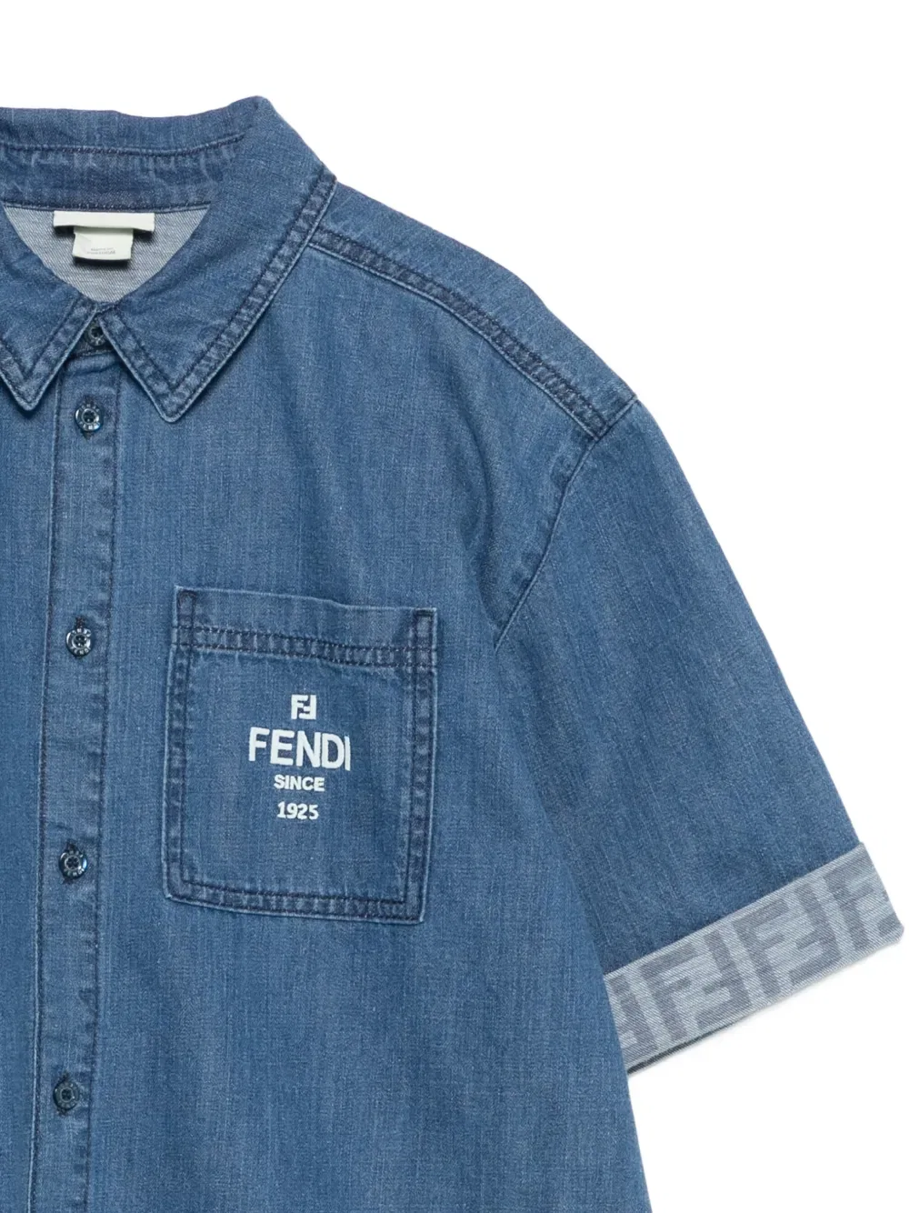 Рубашка с накладным карманом и логотипом Fendi Kids, синий — фото 3