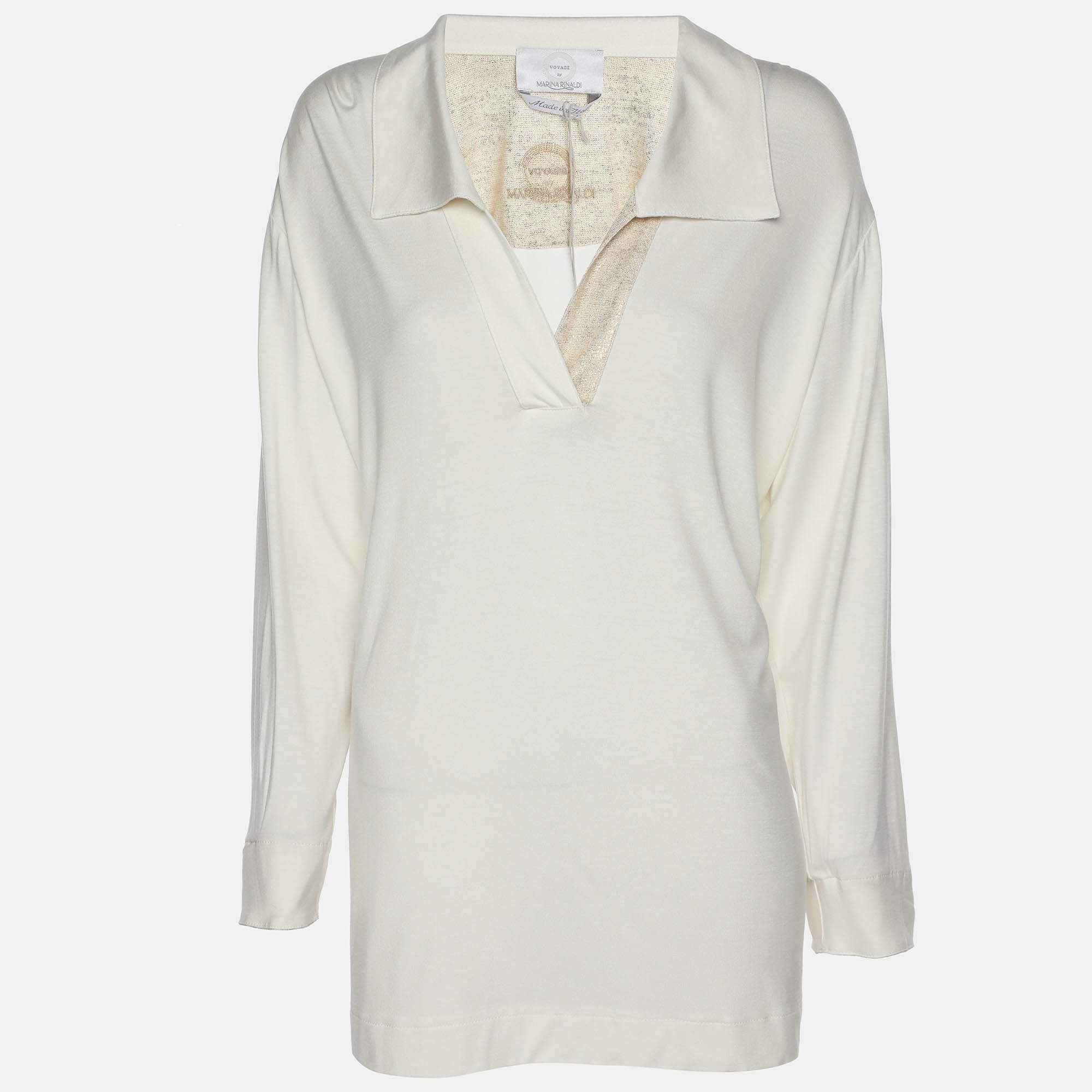 

Топ Voyage By Marina Rinaldi из эластичного трикотажа кремового цвета с V-образным вырезом