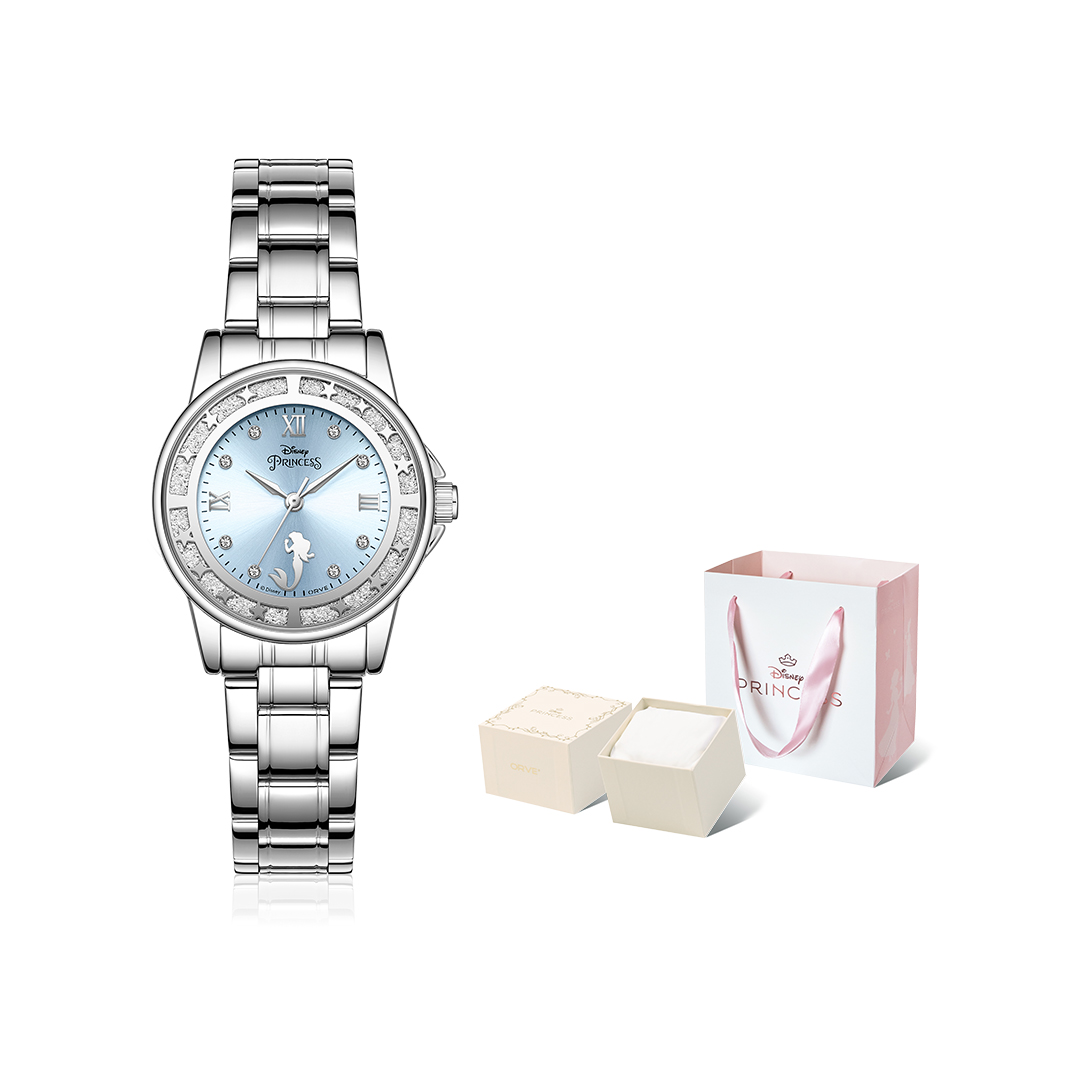 

Disney Часы Mermaid Series с кварцевым механизмом, стальной браслет, женские, розовый циферблат