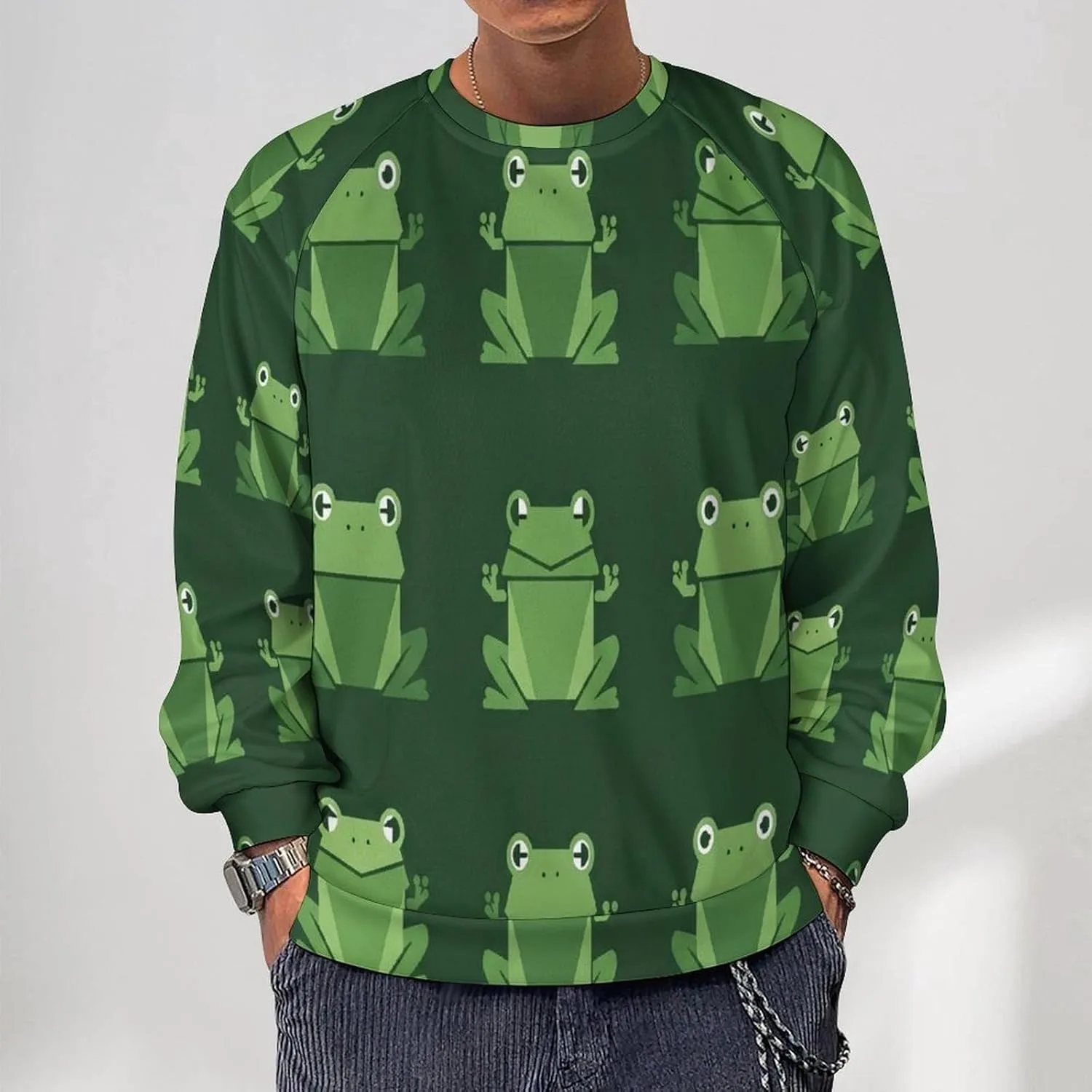 Толстовка с принтом Cartoon Crocodile, Crewneck Pullover для мужчин (Big & Tall) — фото 2
