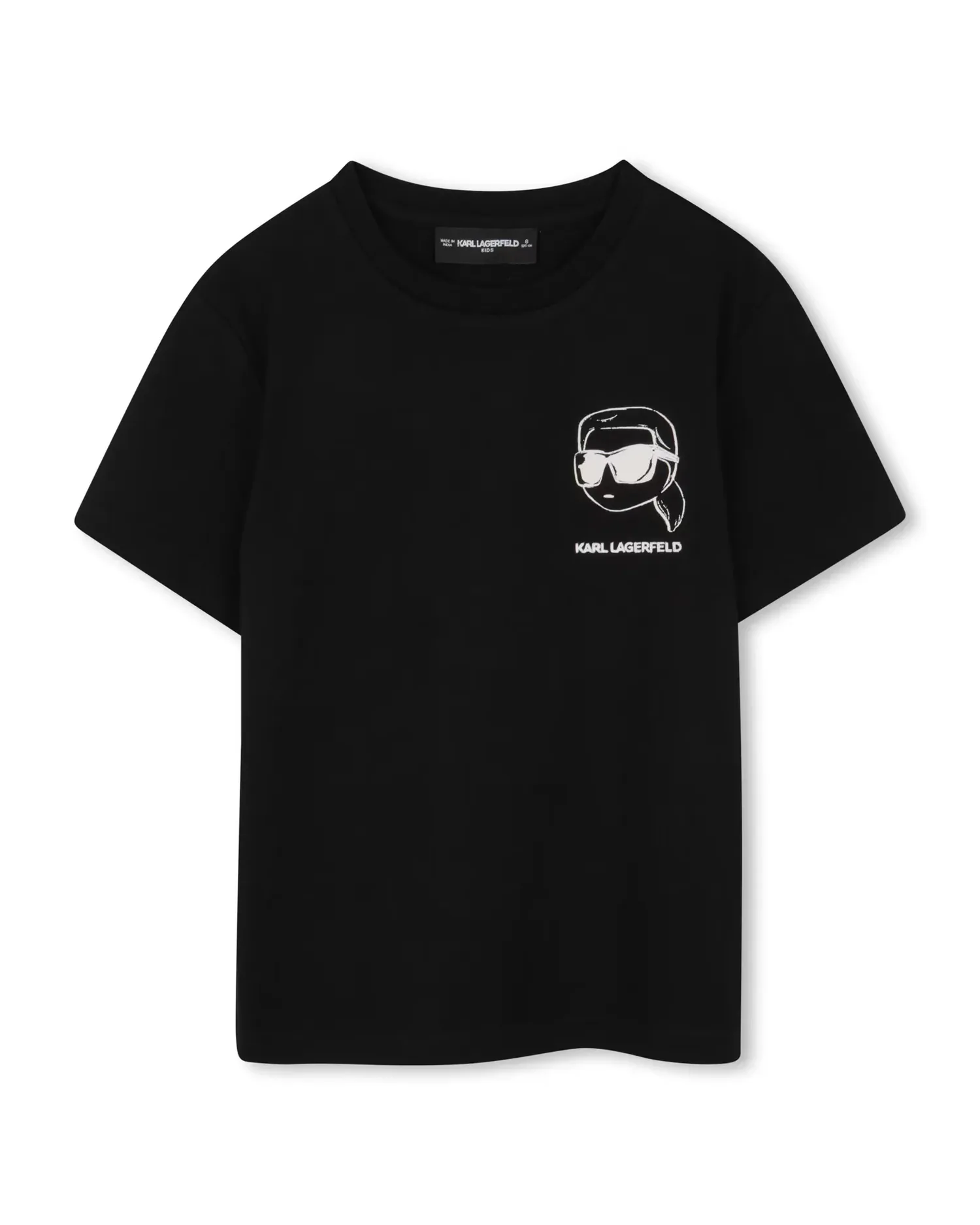 Футболка для мальчика с короткими рукавами и рисунком спереди из хлопка Karl Lagerfeld Kids, черный