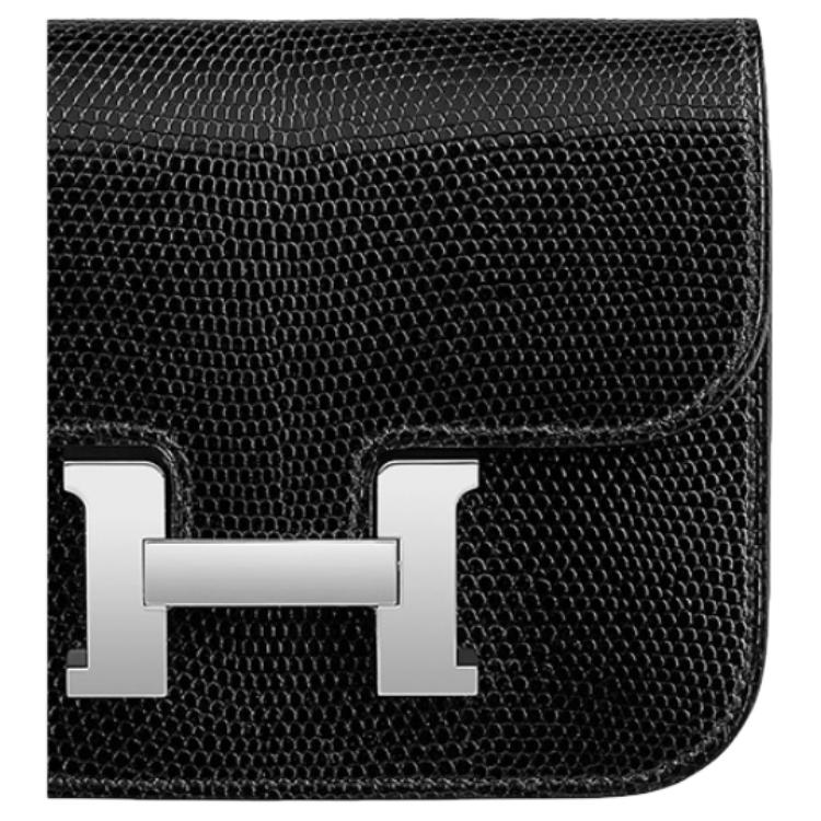 HERMES Кошелек Constance Slim Lizard Skin, картхолдер, поясная сумка женская Black — фото 4