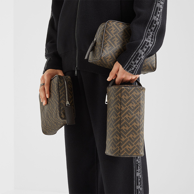 FENDI Косметичка с мотивом FF коричнево-черная — фото 4