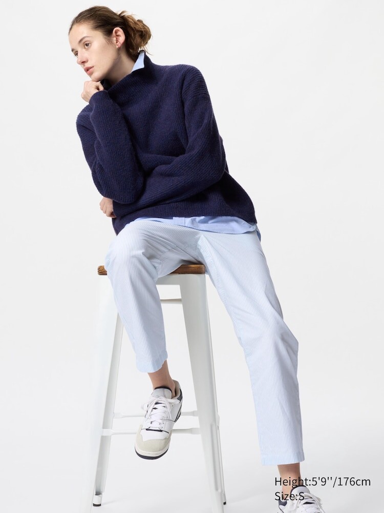 

Свободные брюки длиной до щиколотки из хлопка в полоску Uniqlo, цвет 61 синий