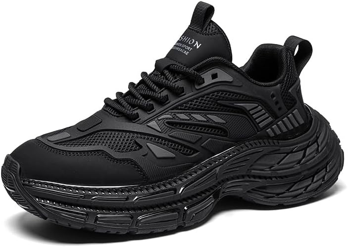 

Мужские кроссовки для повседневной носки и спорта с шнуровкой, массивной платформой, дышащей сеткой, удобные, не скользящие, для работы и тренировок Lhyxu, черный