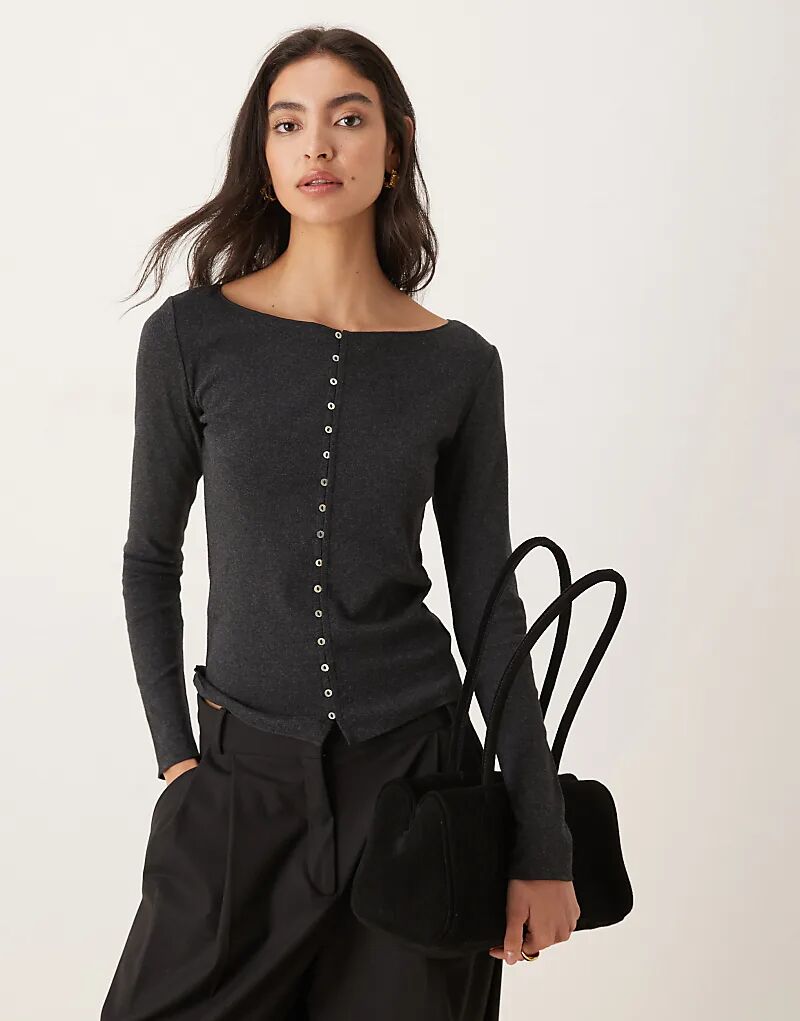 

Кардиган с круглым вырезом из смеси хлопка Mango угольного цвета