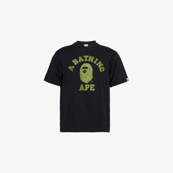 

Футболка из хлопка с принтом логотипа колледжа A Bathing Ape, черный