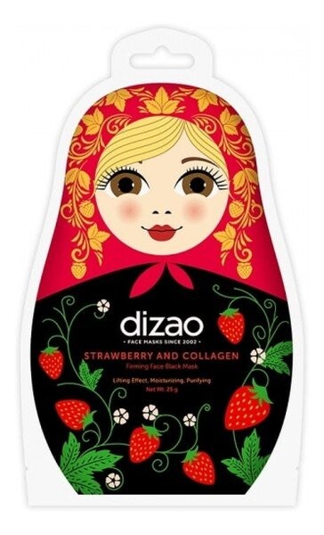 

Dizao, Матрешка, черная укрепляющая маска с экстрактом клубники и коллагеном в листе, 25 г