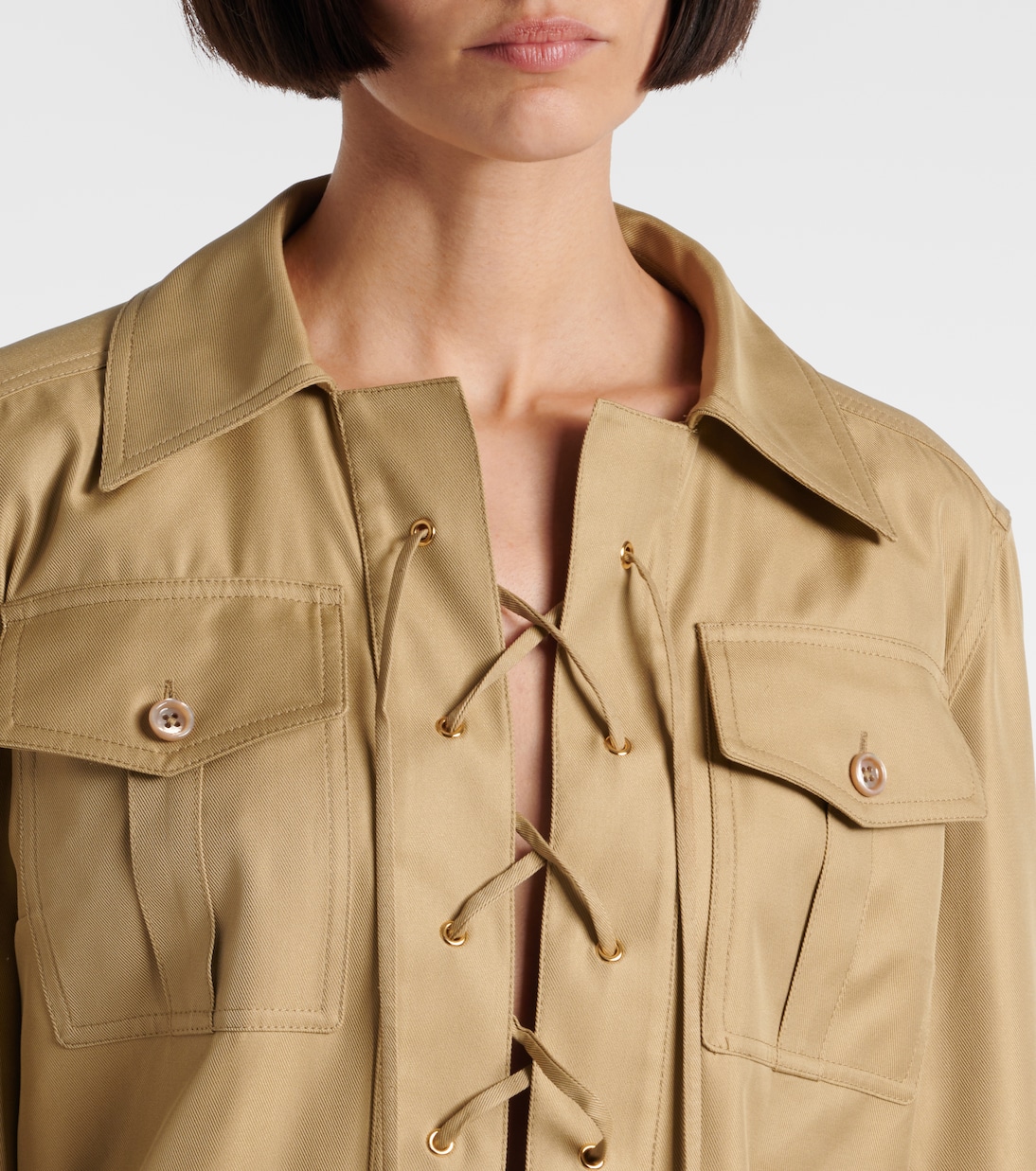 Футболка сафари из хлопка и шелка Tom Ford, Pale Sage — фото 4