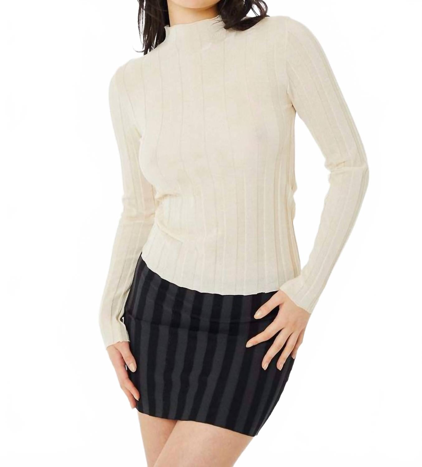 

FIND ME NOW Широкий ребристый вязаный свитер с высоким воротником-стойкой, цвет экрю