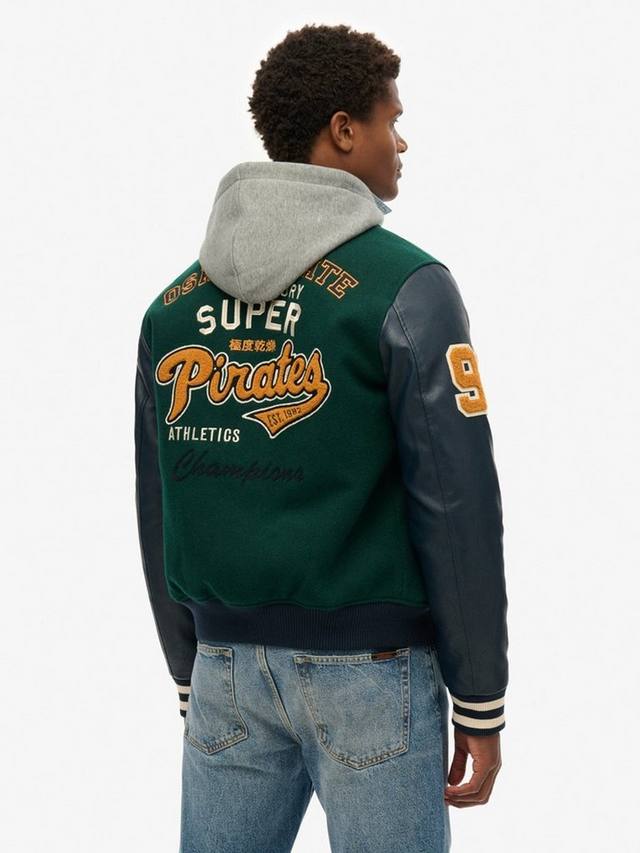 Куртка-бомбер с капюшоном и нашивками для колледжа Superdry, Dark Pine Green — фото 2
