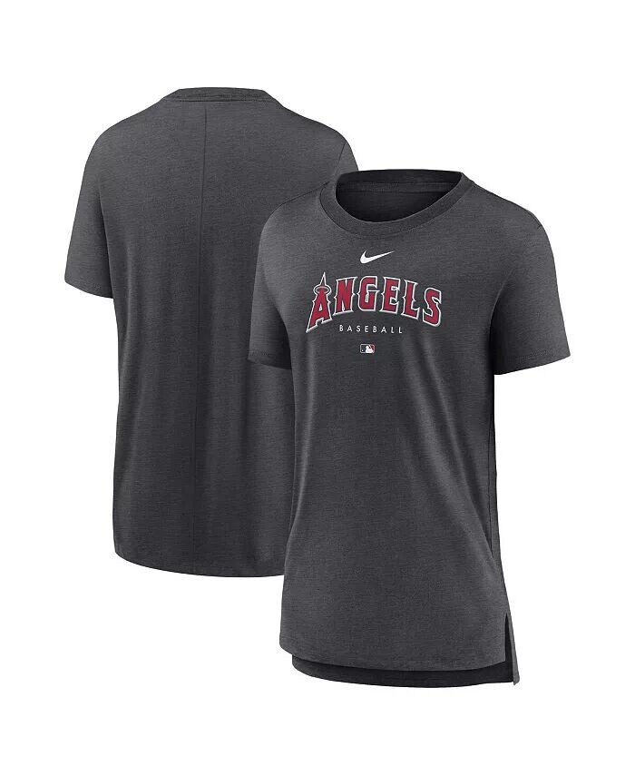Женская футболка цвета угольно-серого цвета Los Angeles Angels Authentic Collection Early Work Tri-Blend Nike — фото 2