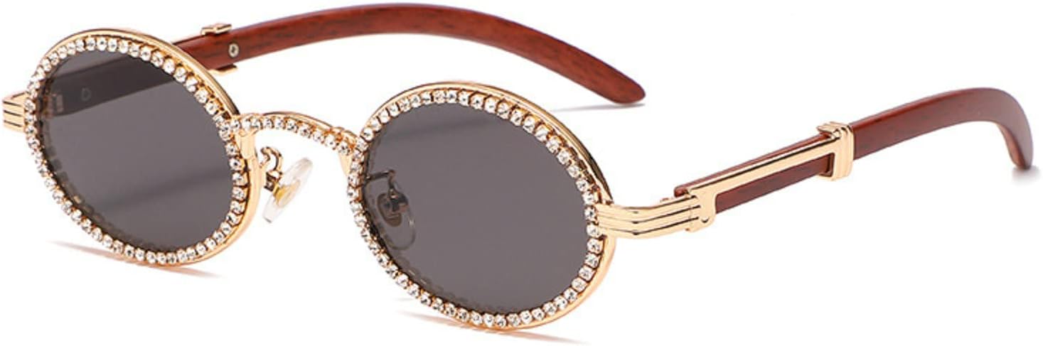 

Квадратные солнцезащитные очки Diamond для мужчин и женщин, роскошные дизайнерские, в деревянной оправе, со стразами, в стиле панк, с защитой от УФ-излучения UV400 mincl, Round&gray