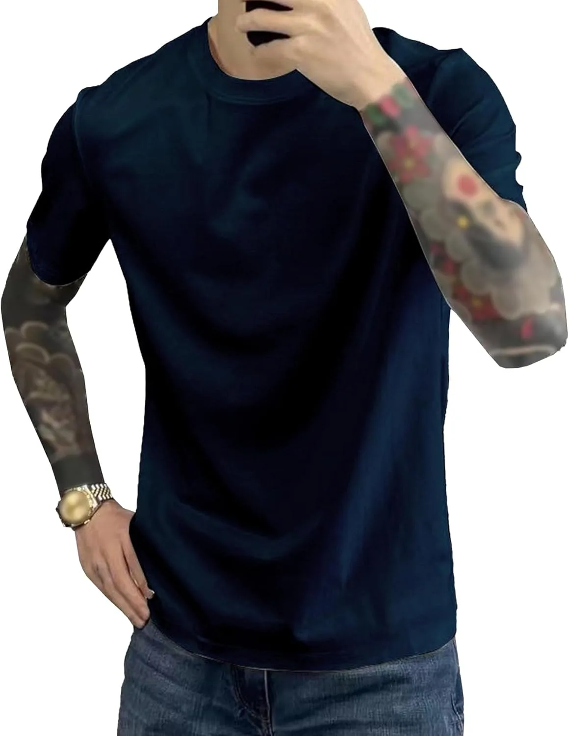 

Мужская футболка Casual, однотонная, с круглым вырезом, дышащая Maiyifu-GJ