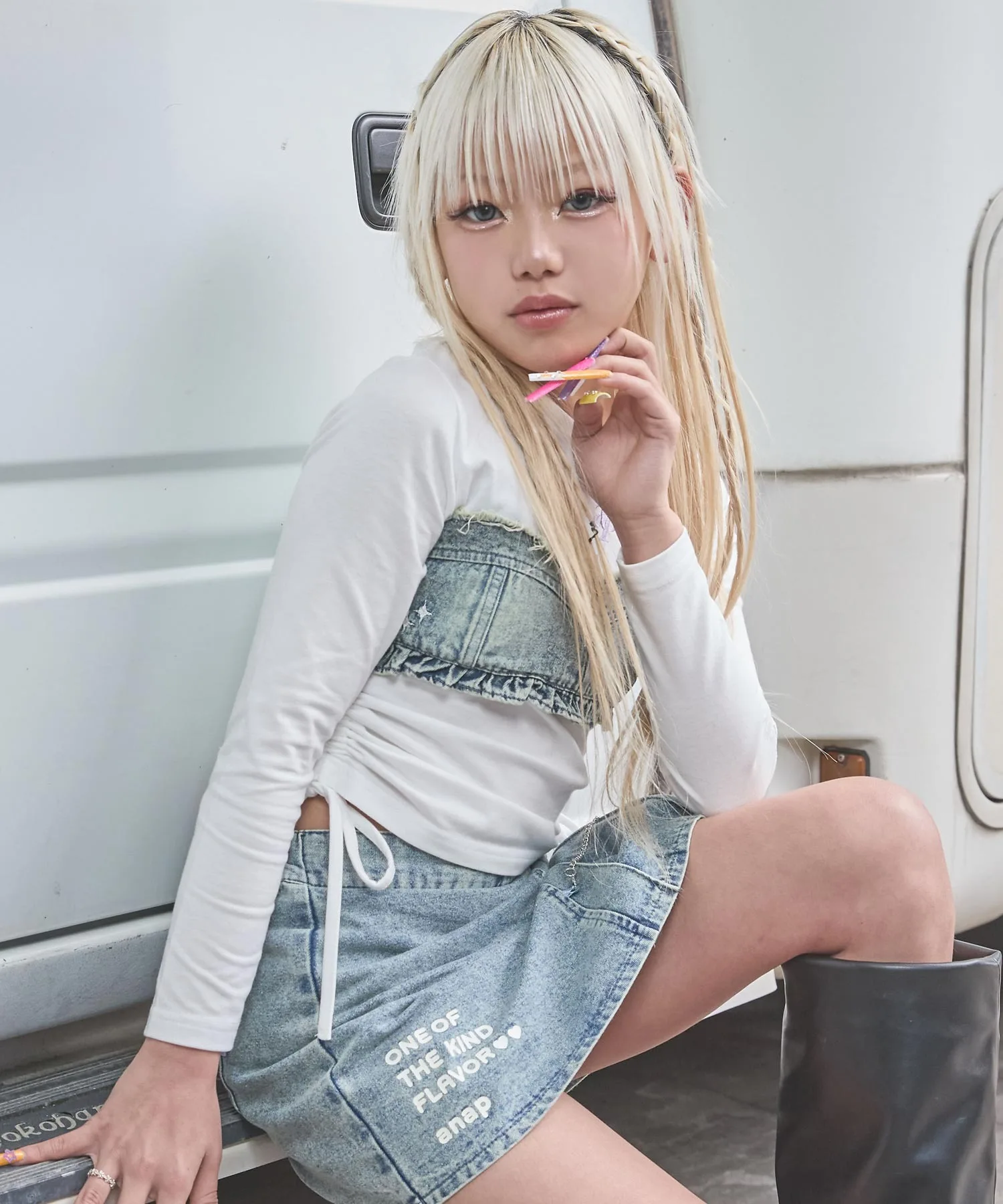Детский топ с эффектом многослойности ANAP kids Bisutie Mie Sharing Tops бежевый — фото 4