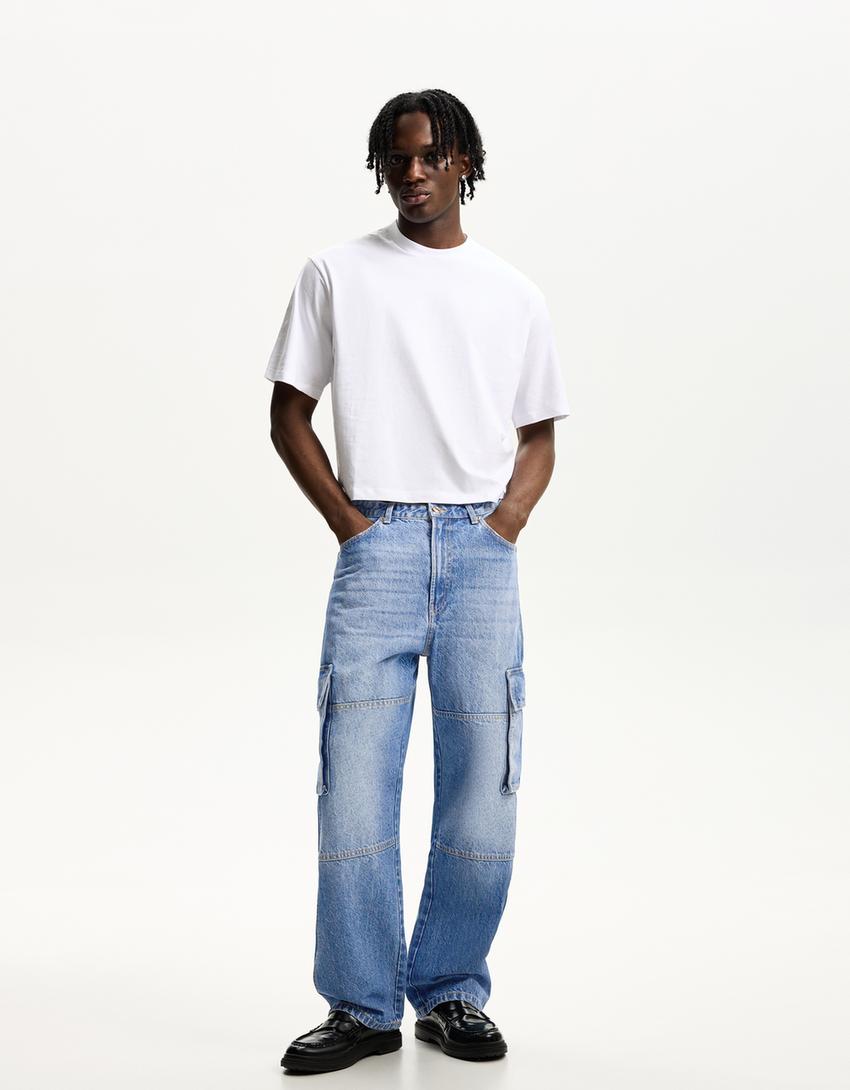 

Мешковатые джинсы карго Bershka, голубой