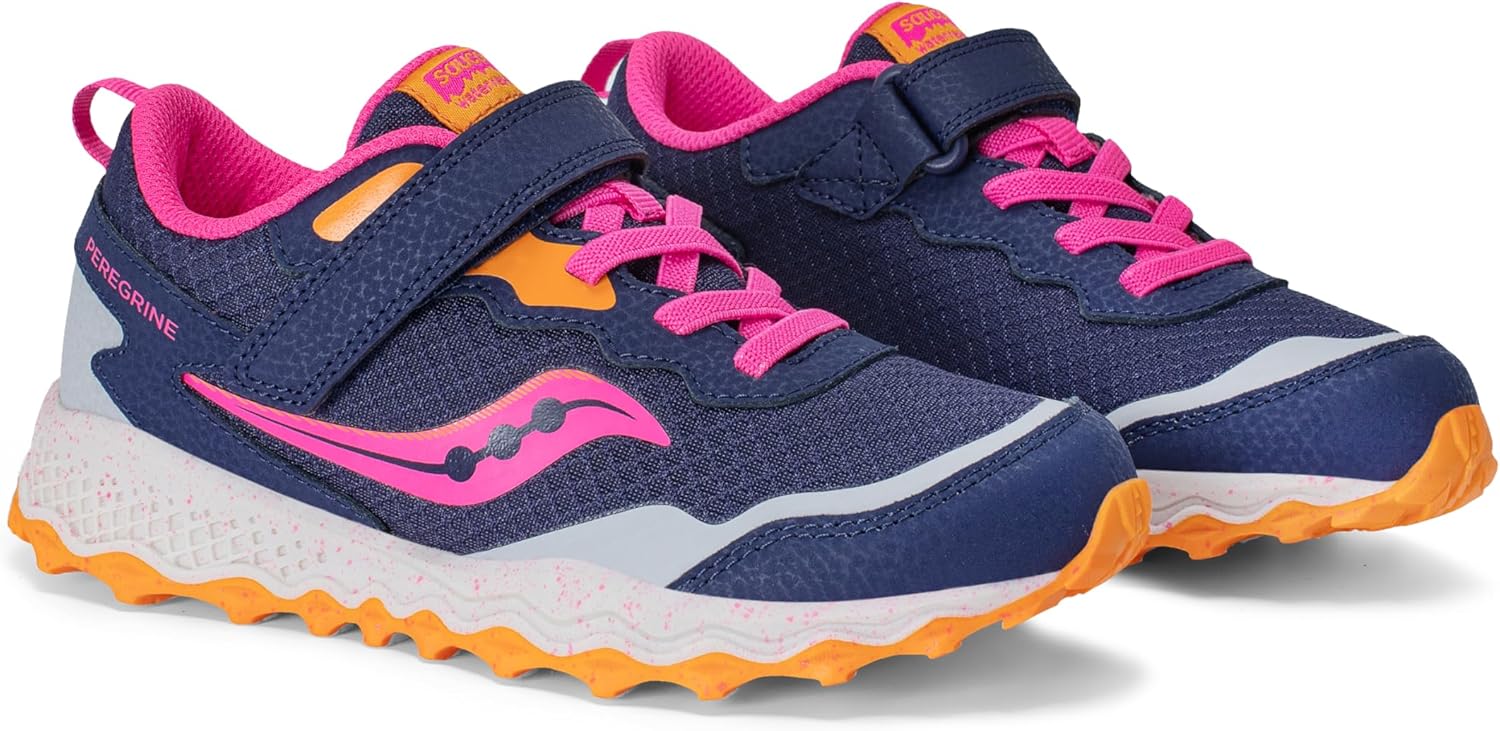 Детские кроссовки Saucony Peregrine Kidz с альтернативной застежкой (унисекс), синий/розовый/темно-синий — фото 2
