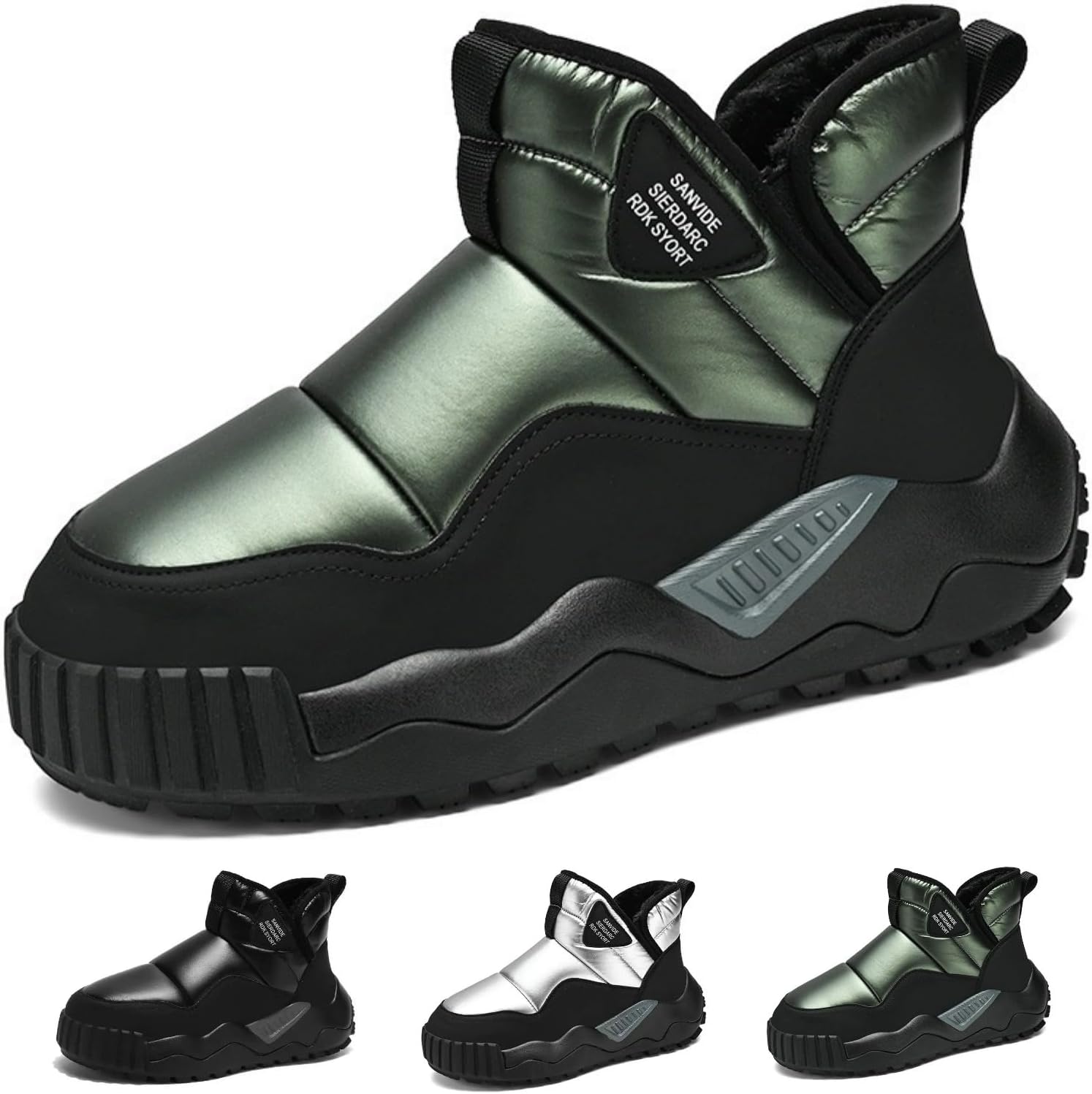 

Мужские зимние ботинки с меховой подкладкой, термоизоляцией, теплые, водонепроницаемые, с толстой подошвой, противоскользящие, на щиколотку, удобные для ходьбы Macefil, зеленый