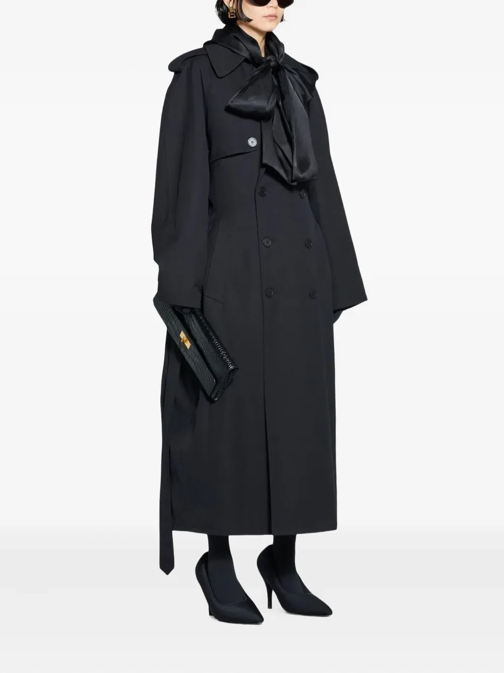 Двубортный тренч с бантом BALENCIAGA, черный — фото 2
