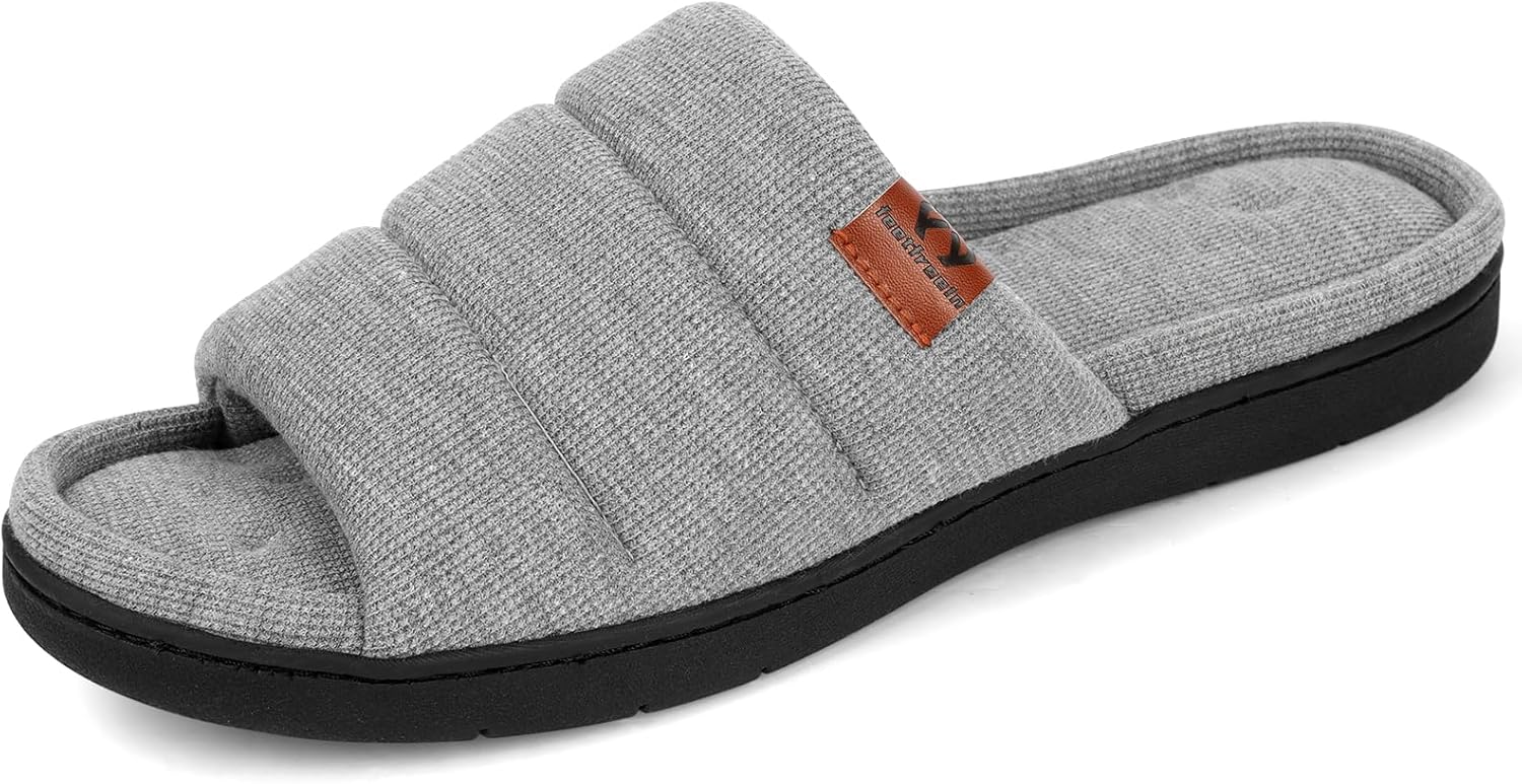 

Мужские шлепанцы с открытым носком, удобные поддерживающие тапочки с пеной для спальни, нескользящие домашние тапочки Feetfreein, серый