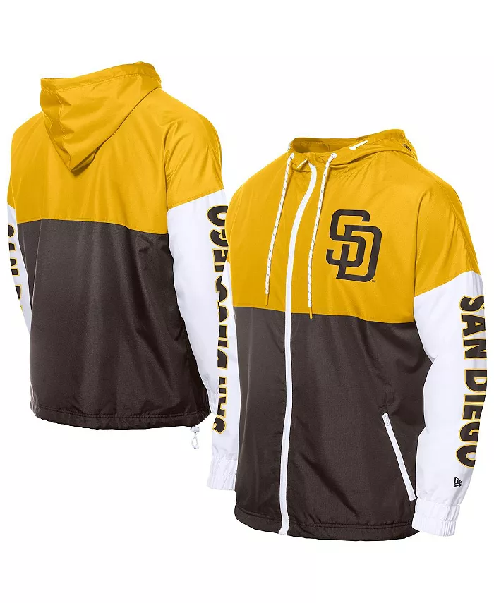 

Мужская коричнево-золотая ветровка-толстовка с молнией San Diego Padres в стиле колорблок New Era