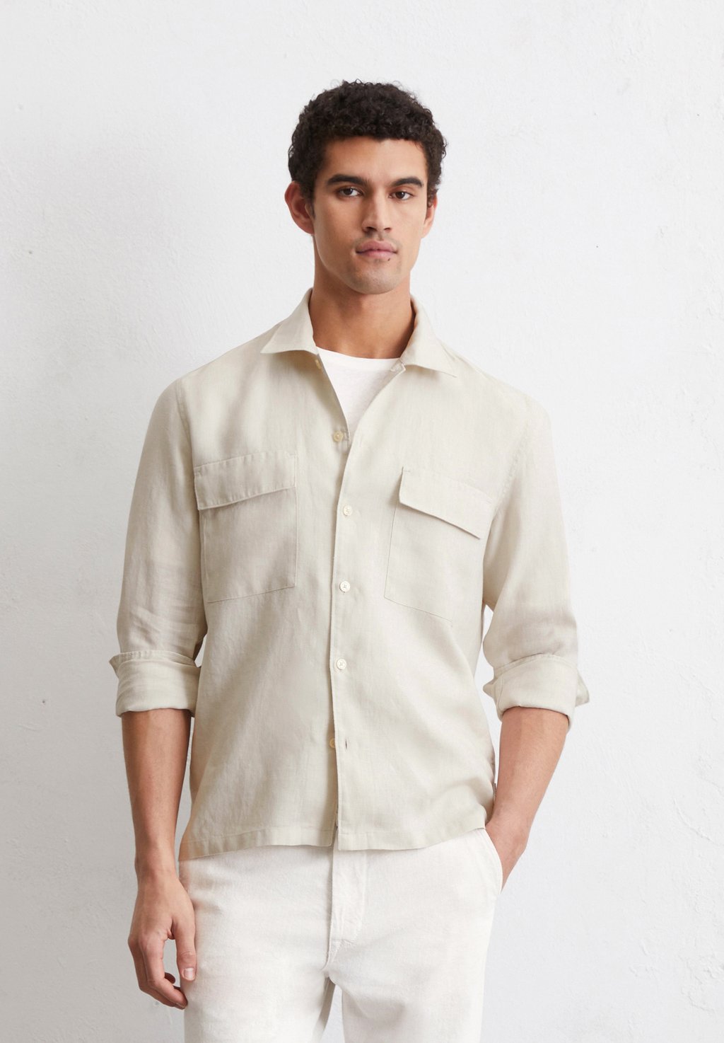 

Рубашка CAMP COLLAR TWO FLAP POCKETS STRAIGHT HEM WITH SLIT AT SIDE SEAM Marc O'Polo, бежевый