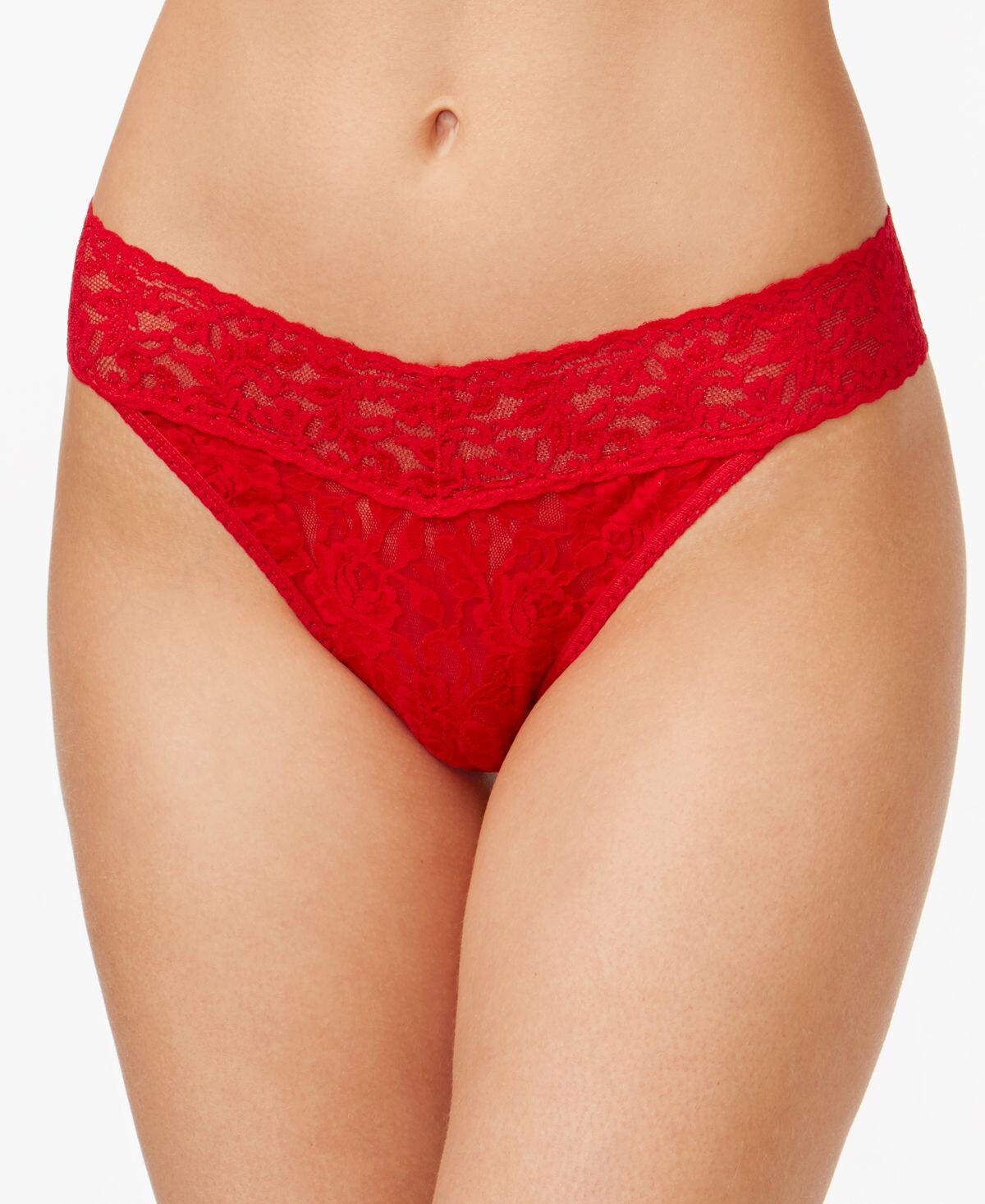 

Женские фирменные кружевные стринги с оригинальной посадкой Hanky Panky, красный