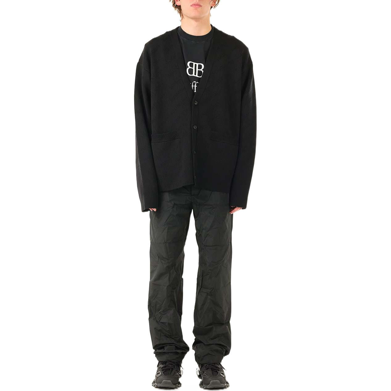Кардиган Balenciaga Tonal All Over Logo Cardigan 'Black' 720058T16611000, черный — фото 3